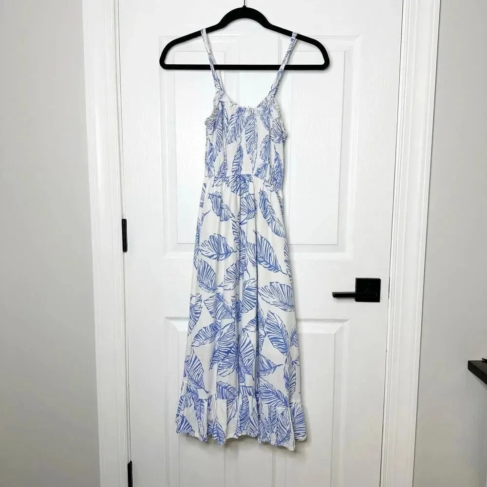 SELFIE LESLIES‎ Size S Blue Midi Leaf Print Sundress Smocked Top